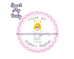 Girl Baptism stickers,Girl Christening thank you tags,(8)